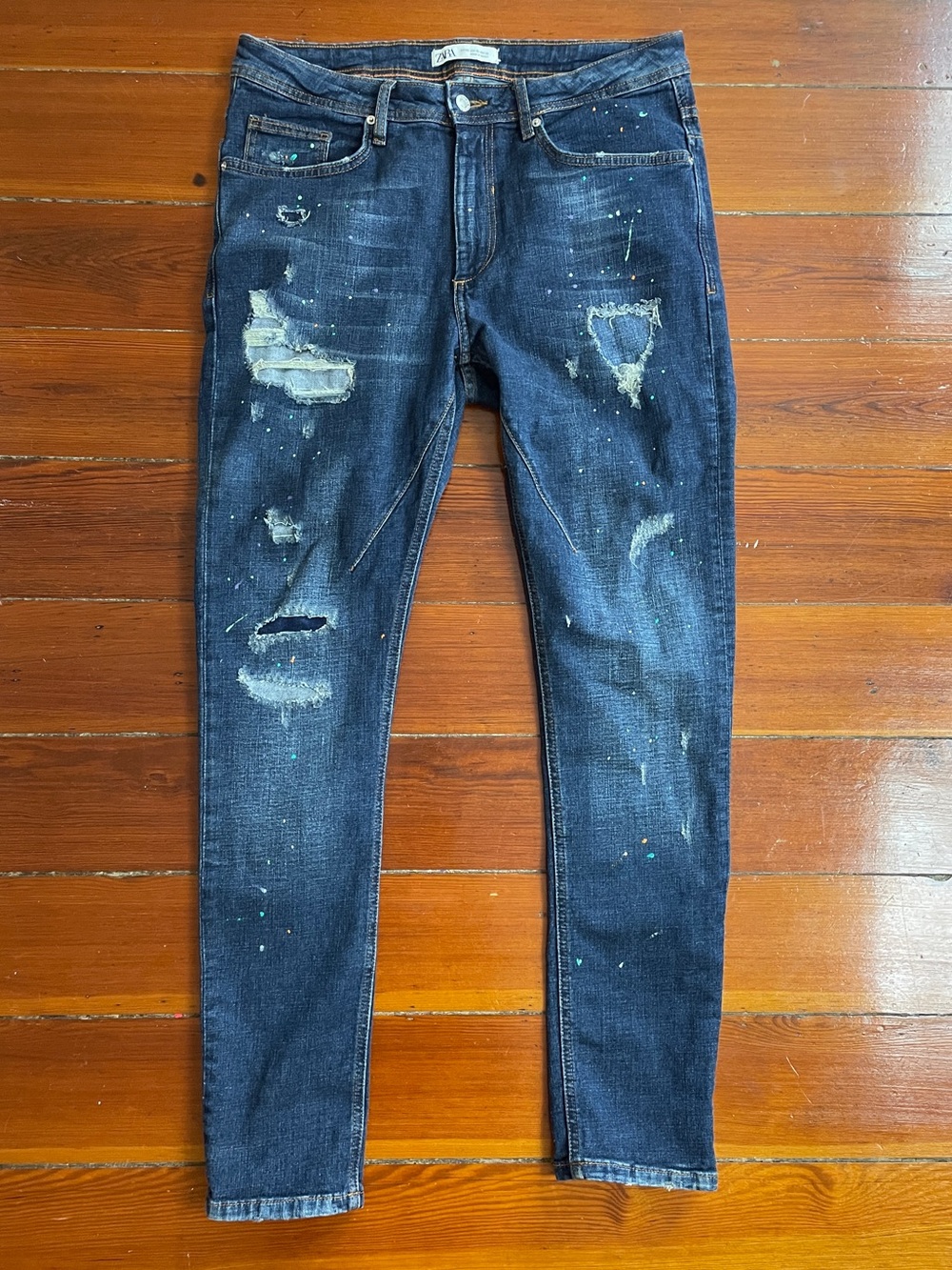 Zara Men's Denim Urban Wear Distressed Paint Splatter Streetwear Jeans Sz 32 💚🎀
